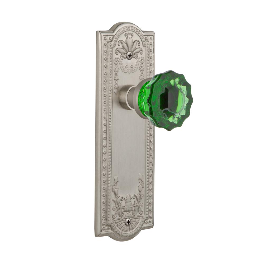 Nostalgic Warehouse MEACRE Colored Crystal Meadows Plate Passage Crystal Emerald Glass Door Knob in Satin Nickel
